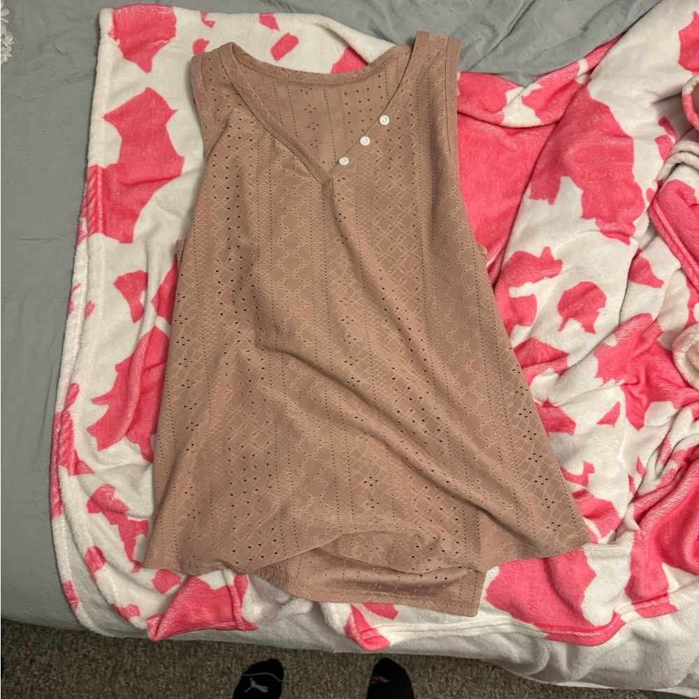 Tan button up sleeveless top